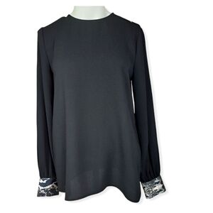 Judith and Charles Black Blouse with snake print  cuffs
